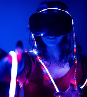 Woman wearing VR headgear